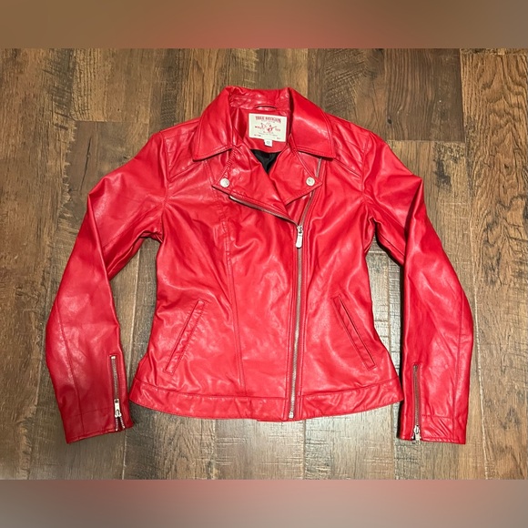 True Religion Jackets & Blazers - True Religion Ruby Red Leather Biker Jacket